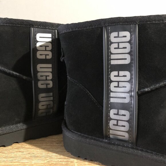 UGG Classic Boots Womens Size 6 Black Suede Mini Side Logo - Picture 7 of 9